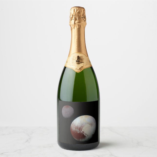 Pluto & Charon 9th or Dwarf Planet Solar System Sparkling Wine Label (Front)