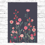 Plymouth Flowers Dark Boho Floral Poster<br><div class="desc">Modern Bohemian botancial art.
Pretty boho loose pink floral painting on a dark grey background.
Inspired by wild flowers growing in Plymouth.  Original art by Nic Squirrell.</div>