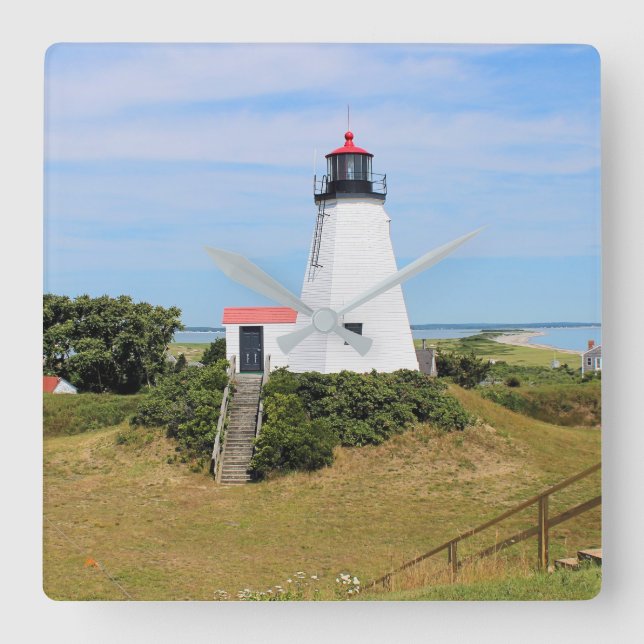 Plymouth Lighthouse, "the Gurnet" Massachusetts Square Wall Clock (Front)