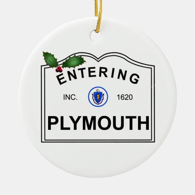 Plymouth MA Ceramic Tree Decoration (Front)