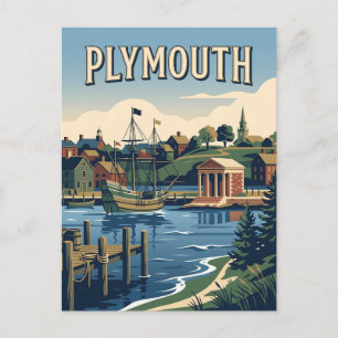 Plymouth Massachusetts Harbour Vintage Poster Postcard