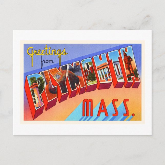 Plymouth Massachusetts MA Vintage Travel Souvenir Postcard (Front)