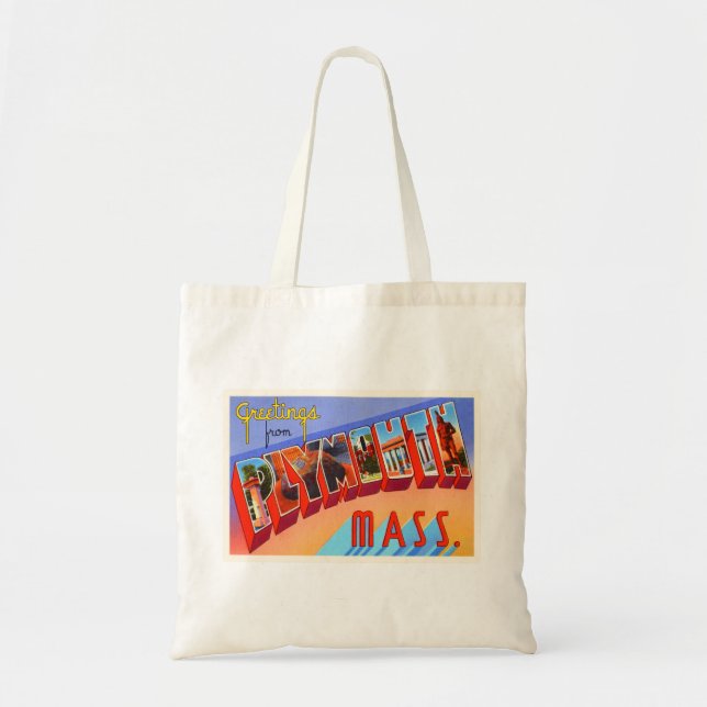 Plymouth Massachusetts MA Vintage Travel Souvenir Tote Bag (Front)