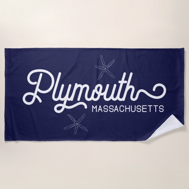 Plymouth Massachusetts Nautical Beach Towel (Front)