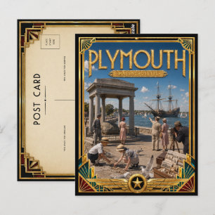 Plymouth Massachusetts Vintage Art Deco Golden Age Postcard
