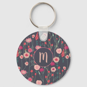 Plymouth Wild Flower Painting Dark Monogram Key Ring