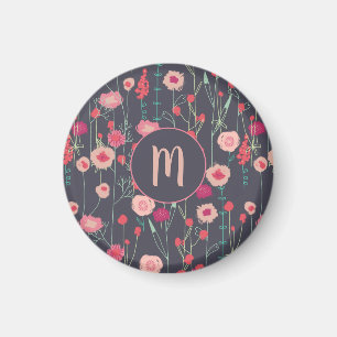Plymouth Wild Flower Painting Dark Monogram Magnet