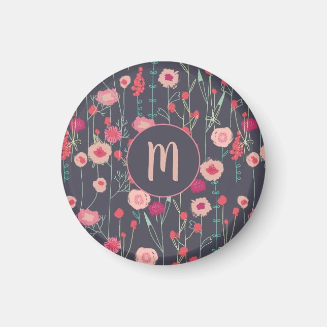 Plymouth Wild Flower Painting Dark Monogram Magnet (Front)