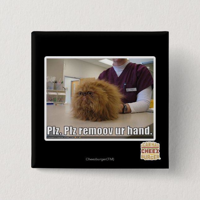 Plz remoov ur hand 15 cm square badge (Front)