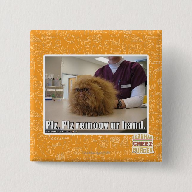 Plz remoov ur hand 15 cm square badge (Front)