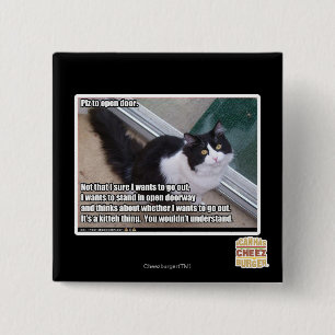 Plz to open door 15 cm square badge