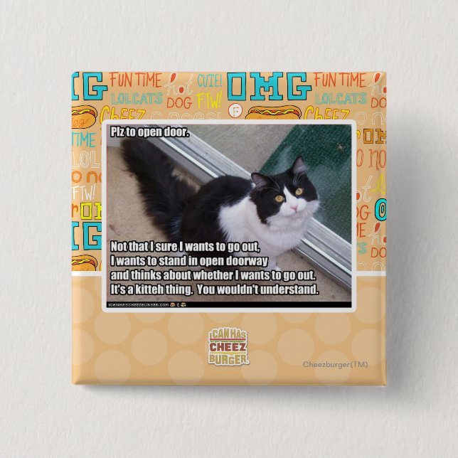 Plz to open door 15 cm square badge (Front)