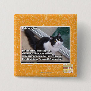 Plz to open door 15 cm square badge
