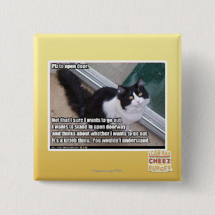 Plz to open door 15 cm square badge