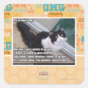 Plz to open door square sticker