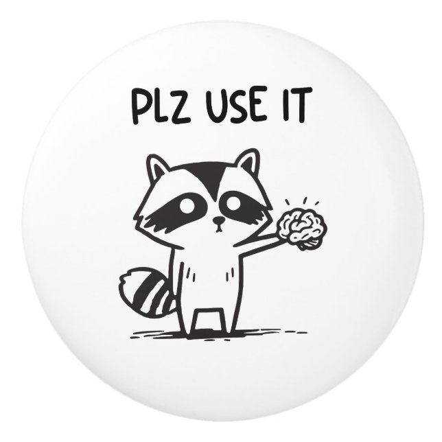 Plz Use It - Funny Racoon Sarcastic Ceramic Knob (Front)