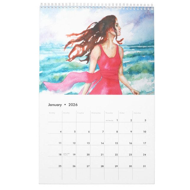 PMACarlson Beautiful Women in Watercolor Calender Calendar (Jan 2026)