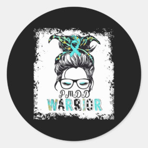 Pmdd Warrior Mum Ribbon Awareness Messy Bun Classic Round Sticker