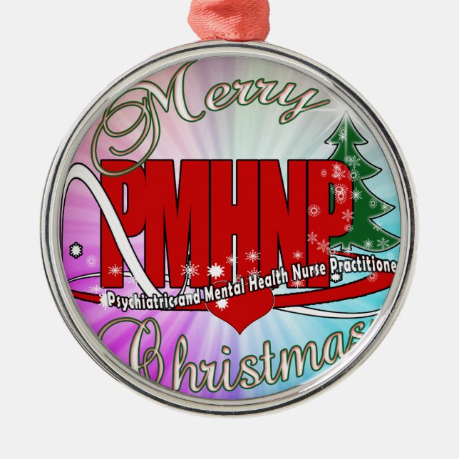 PMHNP CHRISTMAS Psychiatric  Mental Health Nurse Metal Tree Decoration (Front)