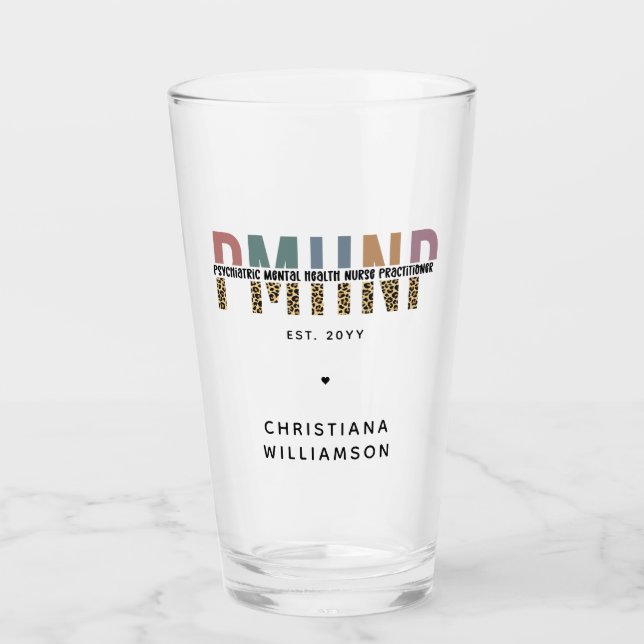 PMHNP Leopard Print Psychiatric Mental Health NP Glass (Front)