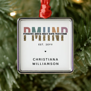 PMHNP Leopard Print Psychiatric Mental Health NP Metal Tree Decoration