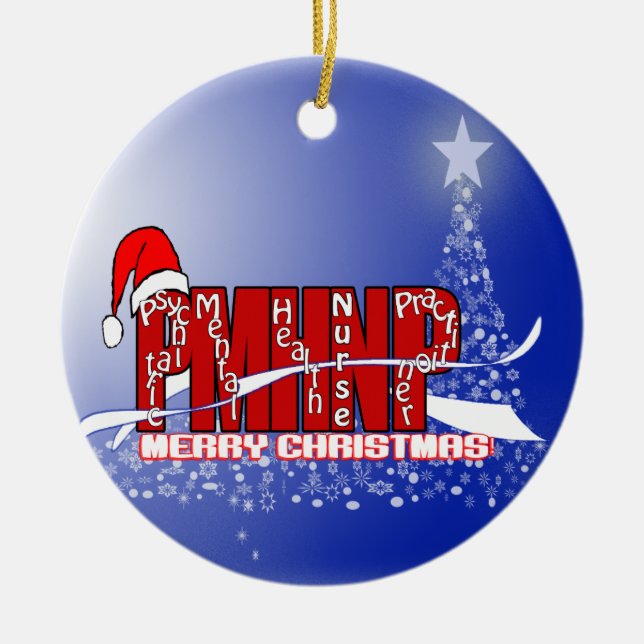 PMHNP - Psychiatric and Mental Health Nurse XMAS Ceramic Tree Decoration (Front)