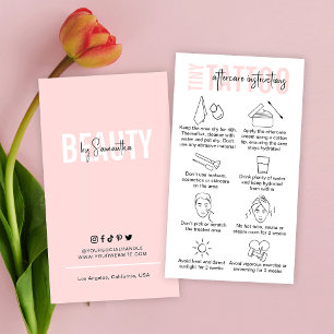 PMU Artist Tattoo After Care Instructions Pink Business Card