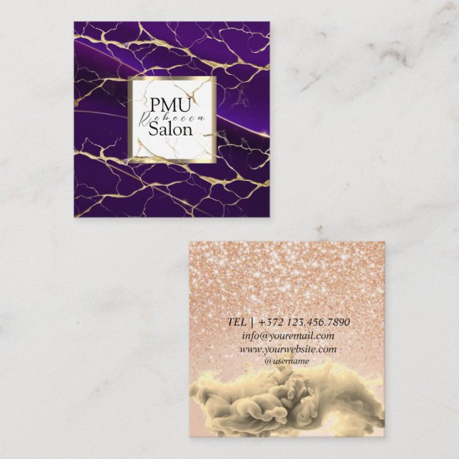 PMU Salon Colourful Typography Modern permanent Square Business Card (Front/Back)