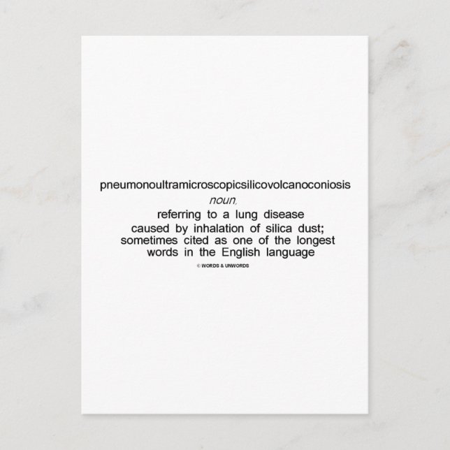 Pneumonoultramicroscopicsilicovolcanoconiosis Postcard (Front)