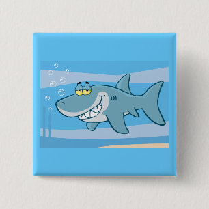 png_cartoon-shark-underwater Funny blue fish Butto 15 Cm Square Badge