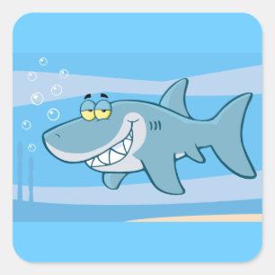 png_cartoon-shark-underwater Funny blue fish Square Sticker