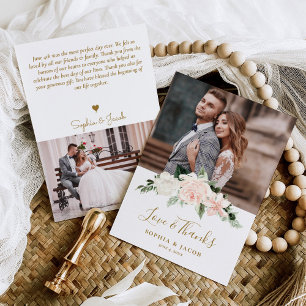 Pnk Floral Photo Wedding Thank You Card