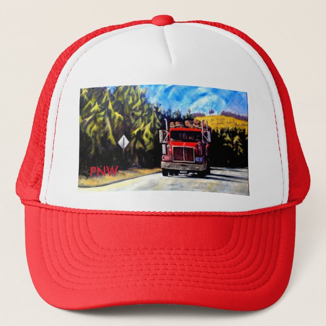 PNW Red Trucker Hat- The Logging Truck Hat (Front)