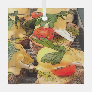 Poached Eggs with Avocado on Toast Glass Tree Decoration