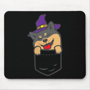 Poc Black Shiba Inu Dog Witch Halloween Akita Dog Mouse Pad