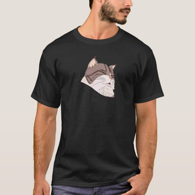 Pocket Cat Thinking Meme T-Shirt (Front)