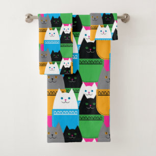 Pocket Cats Cute Cat Lover Colourful Bath Towel Set