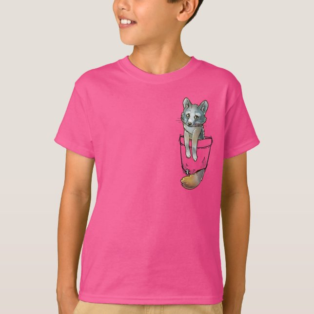 Pocket Cute Grey Fox T-Shirt (Front)