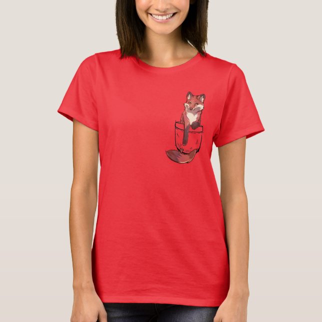 Pocket Cute Red Fox T-Shirt (Front)