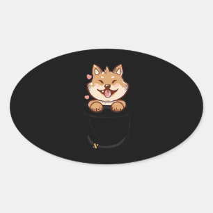 Pocket cute shiba inu puppy dog   Pet Present Oval Sticker