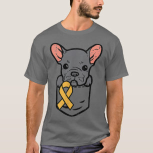 Pocket French Bulldog Childhood Cancer Ribbon Awar T-Shirt