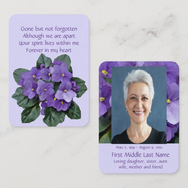 Pocket Keepsake Memorial  African Violet Purple Business Card (Front/Back)