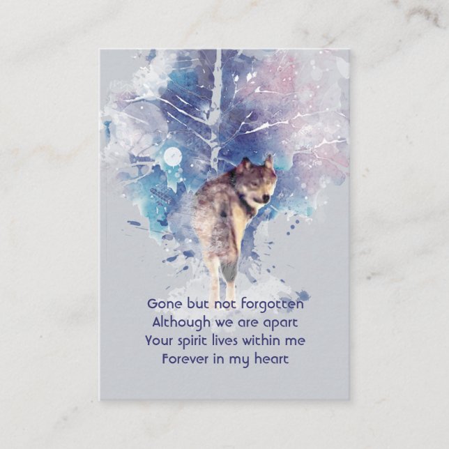 Pocket Keepsake Memorial Remembrance Wolf Business Card (Front)