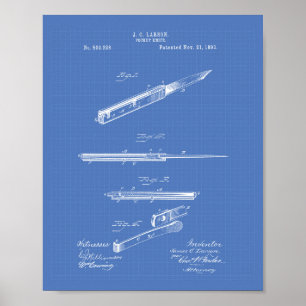Pocket Knife 1893 Patent Art Blueprint Poster