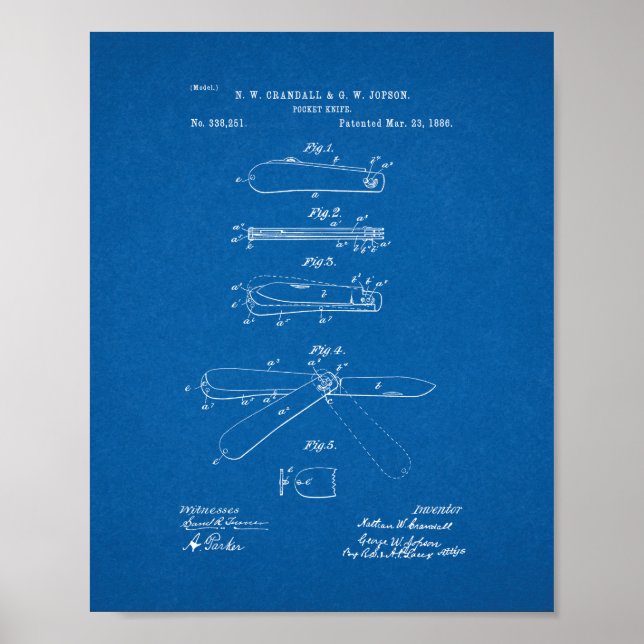 Pocket Knife Patent - Blueprint Poster (Front)