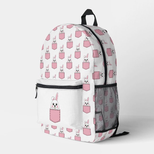 Pocket Pet Bunny Pattern Printed Backpack (Back Corner Right)