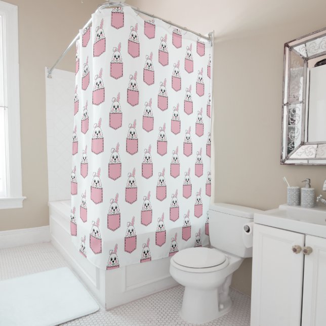 Pocket Pet Bunny Pattern Shower Curtain (In Situ)