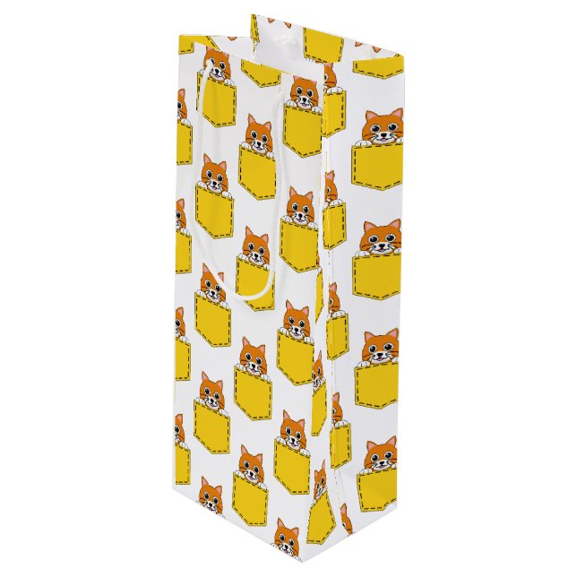 Pocket Pet Cat Pattern Wine Gift Bag (Front Angled)