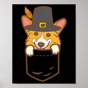 Pocket Pilgrim Welsh Corgi Dog Lover Cute Thanksgi Poster