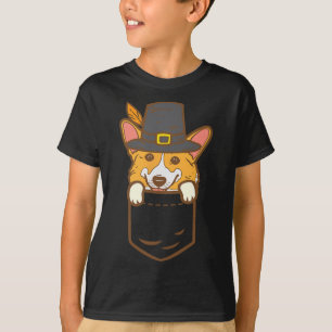 Pocket Pilgrim Welsh Corgi Dog Lover Cute Thanksgi T-Shirt